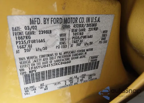 2002 Ford Escape Xlt z USA, uszkodzony, nr VIN 1FMYU04152KC84660